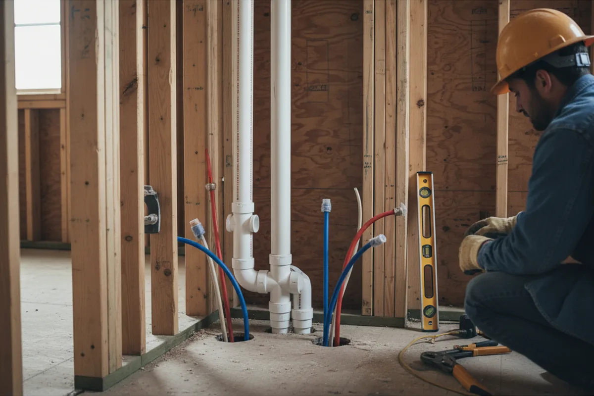 Drain and supply rough-in during Sump Pump Repair in Avalon